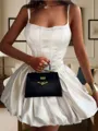 Splendiferous A-line Off-the-Shoulder Short/Mini Satin Corset Homecoming Dress