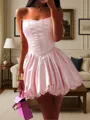 Splendiferous A-line Off-the-Shoulder Short/Mini Satin Corset Homecoming Dress