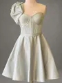 Stunning A-line One-Shoulder Beading Short/Mini Satin Corset Homecoming Dress