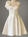 Stunning A-line One-Shoulder Beading Short/Mini Satin Corset Homecoming Dress