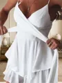 Classy A-line V-Neck Cascading Ruffles Short/Mini Silk Like Satin Corset Homecoming Dress