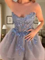 Glamorous A-line Straight Appliques Lace Short/Mini Tulle Corset Homecoming Dress