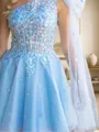 Glam A-line One-Shoulder Appliques Lace Short/Mini Tulle Corset Homecoming Dress