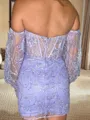 Fashion-forward Sheath Sweetheart Long Sleeves Appliques Lace Short/Mini Tulle Corset Homecoming Dress
