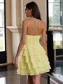 Glam A-Line Sweetheart Cascading Ruffles Short/Mini Chiffon Corset Homecoming Dress