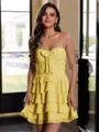 Glam A-Line Sweetheart Cascading Ruffles Short/Mini Chiffon Corset Homecoming Dress