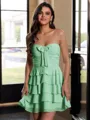 Glam A-Line Sweetheart Cascading Ruffles Short/Mini Chiffon Corset Homecoming Dress