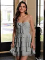 Glam A-Line Sweetheart Cascading Ruffles Short/Mini Chiffon Corset Homecoming Dress