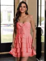 Glam A-Line Sweetheart Cascading Ruffles Short/Mini Chiffon Corset Homecoming Dress