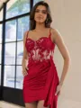 Glamorous Sheath Appliques Lace Short/Mini Silk Like Satin Corset Homecoming Dress