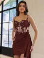 Glamorous Sheath Appliques Lace Short/Mini Silk Like Satin Corset Homecoming Dress
