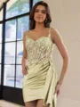 Glamorous Sheath Appliques Lace Short/Mini Silk Like Satin Corset Homecoming Dress