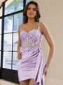 Glamorous Sheath Appliques Lace Short/Mini Silk Like Satin Corset Homecoming Dress