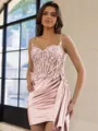 Glamorous Sheath Appliques Lace Short/Mini Silk Like Satin Corset Homecoming Dress