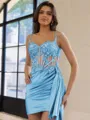 Glamorous Sheath Appliques Lace Short/Mini Silk Like Satin Corset Homecoming Dress