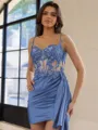 Glamorous Sheath Appliques Lace Short/Mini Silk Like Satin Corset Homecoming Dress