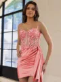 Glamorous Sheath Appliques Lace Short/Mini Silk Like Satin Corset Homecoming Dress