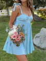 Trendy A-line Straps Pleated Short/Mini Silk Like Satin Homecoming Dress