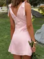 Fashion Sheath V-Neck Bow Short/Mini Silk Like Satin Homecoming Dress