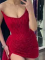 Trendy Sheath Straight Pleated Short/Mini Lace Corset Homecoming Dress