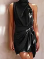 Delicate Sheath Cowl Ruffles Short/Mini Silk Like Satin Homecoming Dress