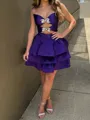 Gorgeous A-line V-Neck Cascading Ruffles Short/Mini Silk Like Satin Corset Homecoming Dress