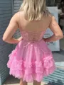 Fashion-forward A-line Spaghetti Straps Short Sleeves Appliques Lace Short/Mini Corset Homecoming Dress