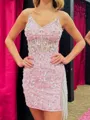 Classy Sheath V-Neck Beading Short/Mini Lace Corset Homecoming Dress