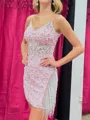 Classy Sheath V-Neck Beading Short/Mini Lace Corset Homecoming Dress