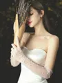Fancy Tulle With Pearl Opera Length Wedding Gloves