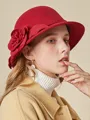 Ladies' Elegant Wool Silk Flower Floppy Hats