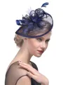 Ladies' Elegant Flax With Feather Tea Party Hats