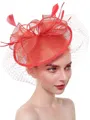 Ladies' Stunning Flax With Feather Tea Party Hats