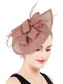 Ladies' Glamourous Flax With Feather Tea Party Hats