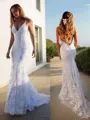 Flattering Trumpet/Mermaid Spaghetti Straps Sleeveless Court Train Lace Wedding Dress