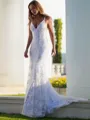 Flattering Trumpet/Mermaid Spaghetti Straps Sleeveless Court Train Lace Wedding Dress