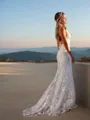 Flattering Trumpet/Mermaid Spaghetti Straps Sleeveless Court Train Lace Wedding Dress