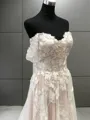 A-line Princess Off-the-Shoulder Sleeveless Court Train Chic Tulle Wedding Dress With Applique
