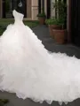 Ball-Gown Sweetheart Sleeveless Cathedral Train Organza Cute Wedding Dress With Beading