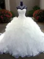 Ball-Gown Sweetheart Sleeveless Cathedral Train Organza Cute Wedding Dress With Beading