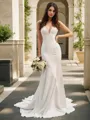 Trumpet/Mermaid V-Neck Sleeveless Fitted Chapel Train Stretch Crepe Wedding Dress With Ruffles