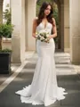 Trumpet/Mermaid V-Neck Sleeveless Fitted Chapel Train Stretch Crepe Wedding Dress With Ruffles