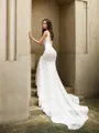 Trumpet/Mermaid V-Neck Sleeveless Fitted Chapel Train Stretch Crepe Wedding Dress With Ruffles