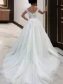 A-line Princess Scoop Short Sleeves Sweep Train Dreamy Tulle Wedding Dress