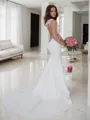 Trumpet/Mermaid Curvaceous Scoop Sleeveless Sweep Train Stretch Crepe Wedding Dress With Applique