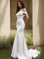 Trumpet/Mermaid Off-the-Shoulder Dramatic Sleeveless Court Train Stretch Crepe Wedding Dress With Ruched