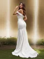 Trumpet/Mermaid Off-the-Shoulder Dramatic Sleeveless Court Train Stretch Crepe Wedding Dress With Ruched