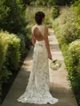 Sheath/Column V-Neck Sleeveless Chic Court Train Lace Wedding Dress