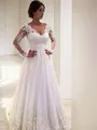 Ball-Gown Princess V-Neck Long Sleeves Court Train Pretty Tulle Wedding Dress With Lace