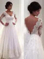 Ball-Gown Princess V-Neck Long Sleeves Court Train Pretty Tulle Wedding Dress With Lace